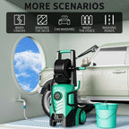 2025 Upgraded Electric Pressure Washer, IPX5 with Adjustable Touch Screen, IPX5 5000 PSI 3.3 GPM, 8 Power Settings, Suitable for Car, Yard, and Floor Cleaning, with 4 Nozzles, 23ft Hose, 16ft Power Cord, Detergent Bucket