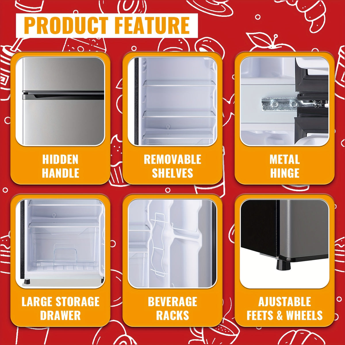 2.5/3.5/4.5 Cu.Ft Mini Fridge with Freezer, Commercial Double Door Compact Refrigerator with Adjustable Thermostat and Shelves,Small Fridge with Large Capacity, Perfect for Bedroom, Dorm, Home, Office