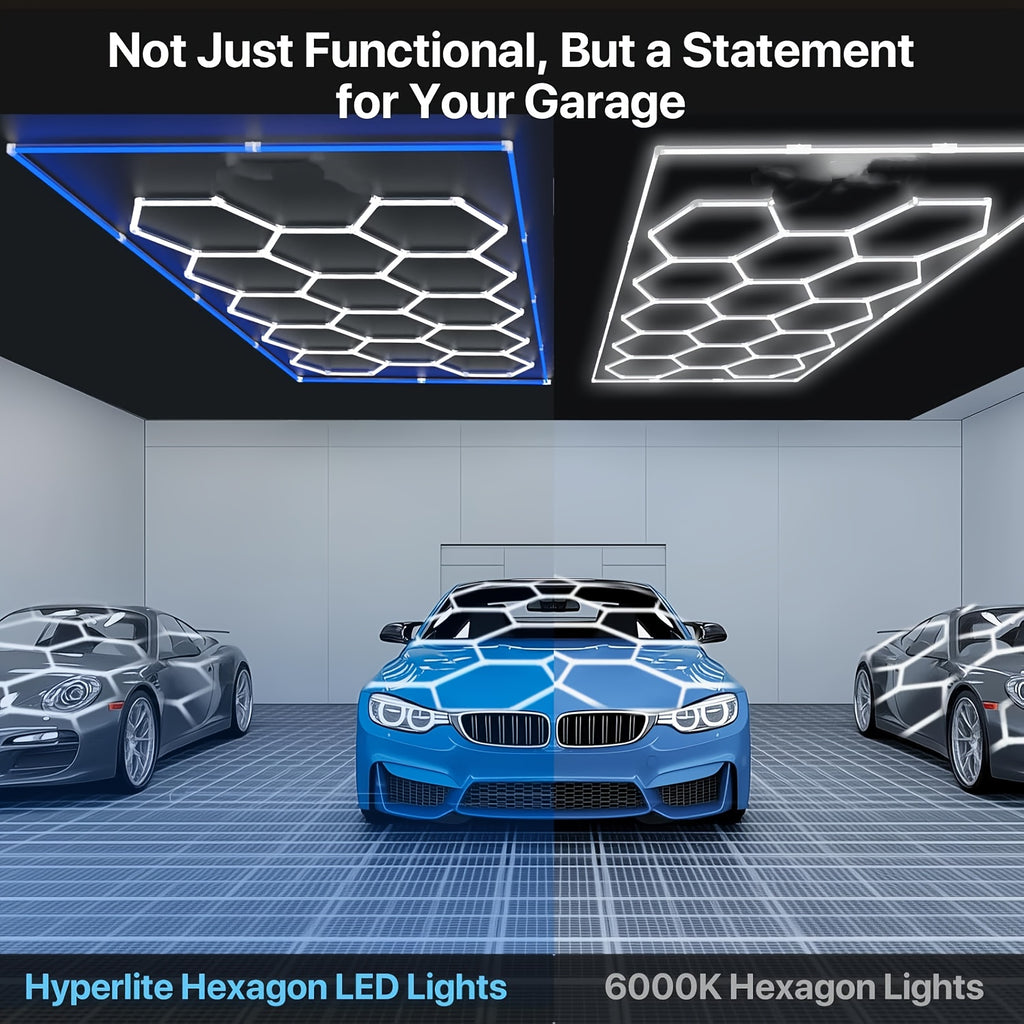 High-brightness LED Garage Light. Hexagonal Honeycomb Garage Light, Barber Shop Ceiling Light, Modern Design, Single Tube 850 Lumens, Framed LED Light Total 58650 Lumens