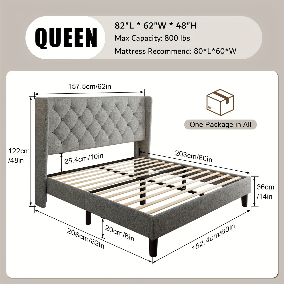 Valnase Modern Style Platform Bed Frame with 24"H Button Tufted Headboard, Solid Wood Slats Support, Artistic Legs Design - Dark Grey/Light Grey/Black Linen & White Velvet Options, Bed Frame for Home Bedroom
