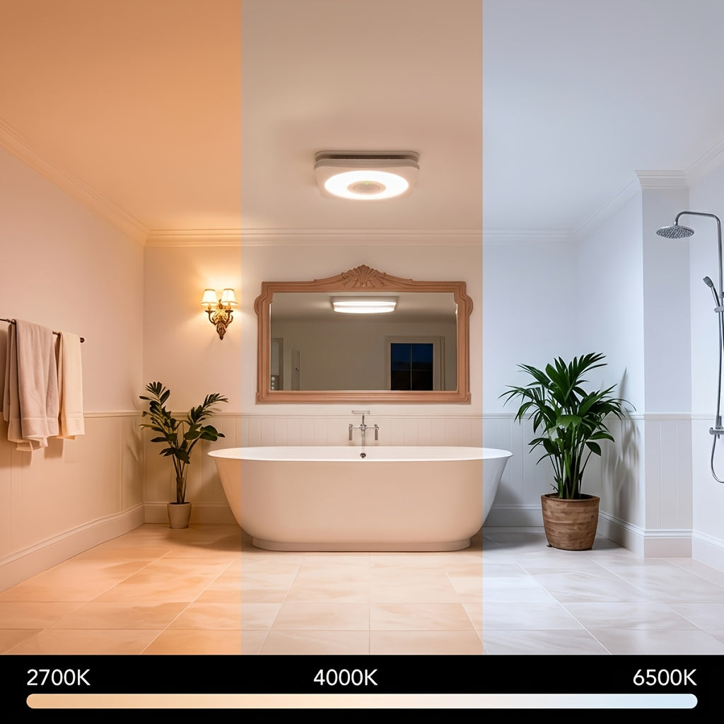 [3-in-1 Bluetooth Fan] SYVIO Bathroom Exhaust Fan with Bluetooth Speaker, 3-in-1, (100/150 CFM | 1.0 Sone Ultra-quiet)Dual Wind Speed, 30W High-efficiency Ventilation, Integrated 1300lm RGB Three-color Temperature LED Night Lighting (2700K/4000K/6500K) Mu