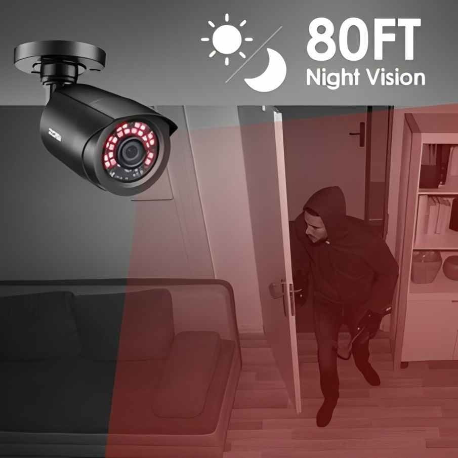8-Channel 5MP Lite H.265+ ZOSI Wired Security Camera System - AI Human Vehicle Detection, 4-in-1 Output Signal, 8 x 1080P Surveillance Cameras with 60FT BNC Cables, Email Alert with Snapshots (No Hard Drive)