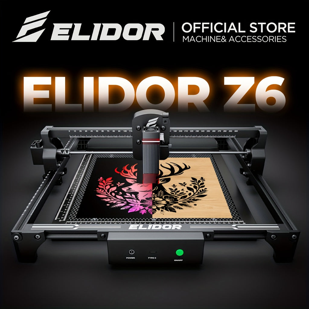 ELIDOR Z6 Laser Engraving And Cutting Machine 0.01 High Precision 6000Mw High Power 300 X 300Mm Engraving Area, Engraving Speed 10000Mm/Min, High Cost-Performance Engraving Machine Tool, Can Engrave Wood Leather Jewelry Coating Metal Etc
