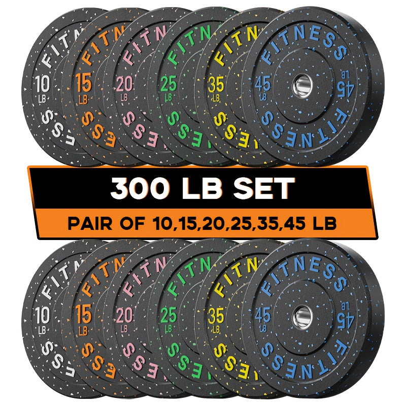 45-650Lbs High Bounce Bumper Plates, 2 Inch Colored Fleck Rubber Weight Plates For Heavy Lifters, Powerlifting, CrossFit, Deadlift, Squat, Home Gym, Strength Workout, For Men, Women, Big Weight Enthusiasts