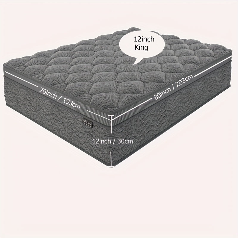 8/10/12 Inch Mattress in Twin, Full, Queen, And King Sizes - Ergonomically Designed, Medium Firm Hybrid Mattress, Offering Luxurious Comfort with Pocket Springs, Grey Quilted Cover, Bed Mattresses
