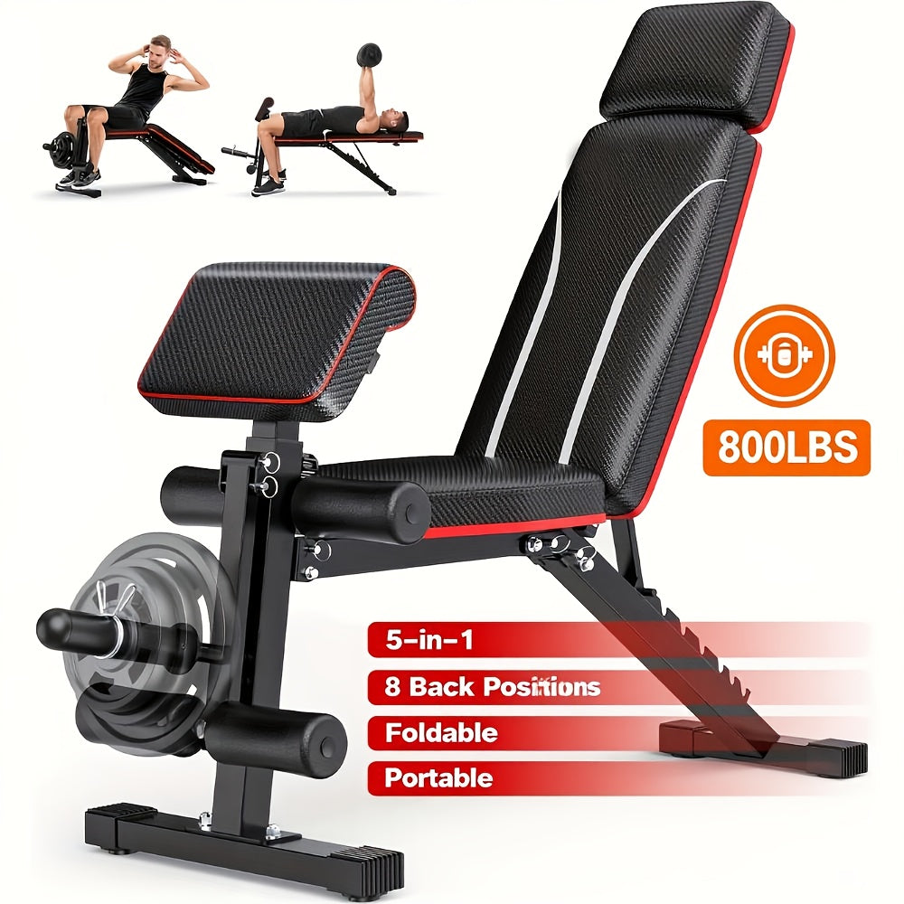 Adjustable & Multifunctional Workout Bench, 800Lbs Weight Capacity, Heavy Duty Weight Bench for Home Gym with Cushion Headrest, Leg Developer, Preacher Curl Pad, Foldable Design Strength Training Bench