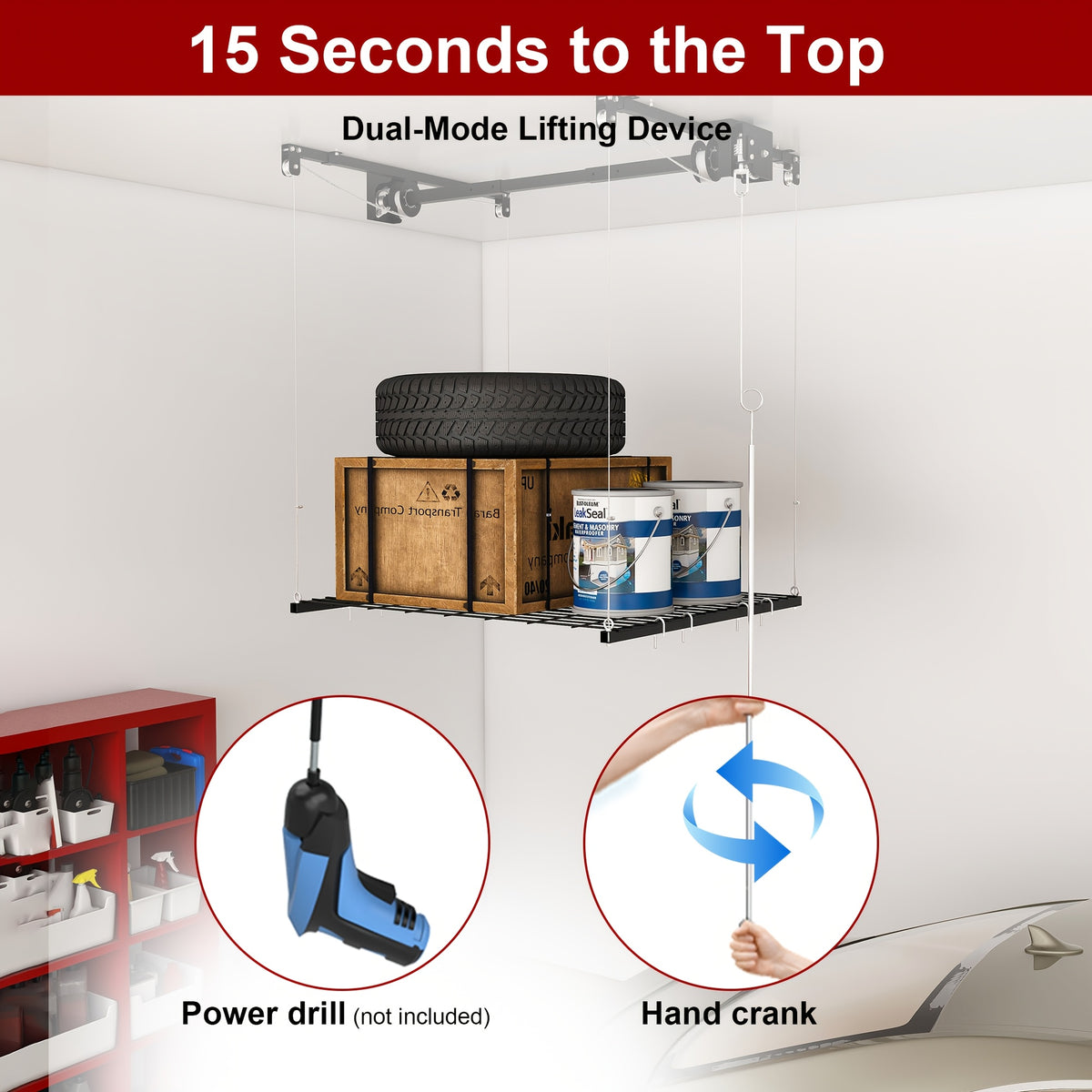 Heavy-Duty Overhead Garage Storage Rack Compatible for High Ceilings 10-12ft, 3x6ft All-Steel Shelving Unit with Safety Lock (Installation Required) - 270 Capacity Per Panel, Carbon Steel Construction for Attic, Workshop, Garage - Space-Saving
