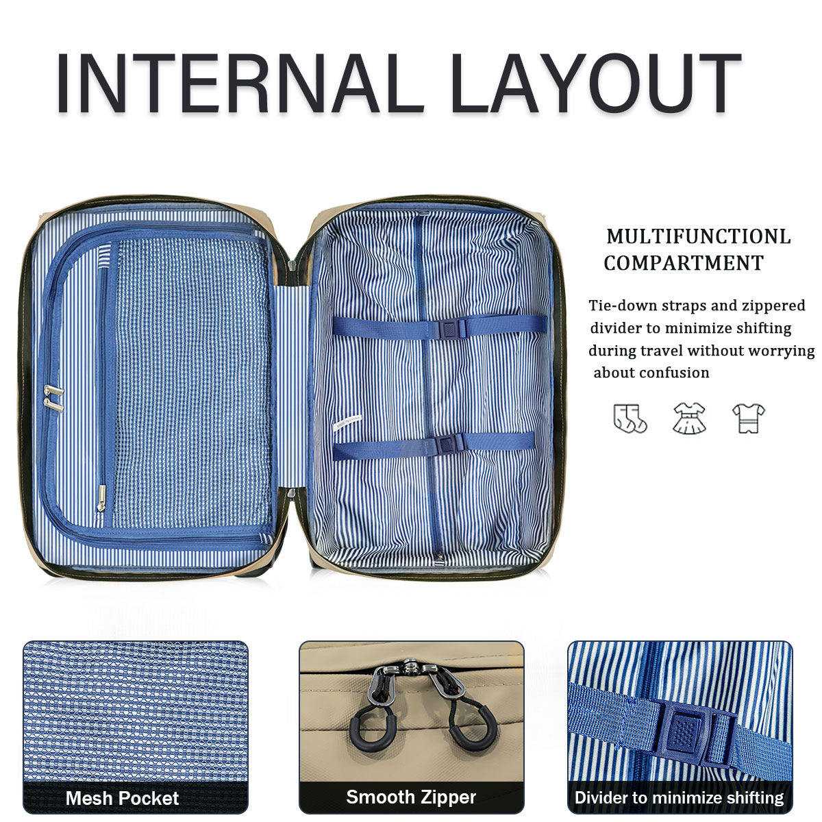 3-Piece Softside Luggage Set 20/26/30in Waterproof Travel Suitcase with 2 Wheels & Telescopic Handle, Durable Trolley Bag for Vacation & Adventure