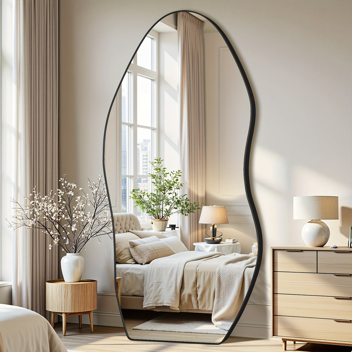 Furnbar Full Length Mirror, 81"X41" Floor Mirror with Stand, Standing Hanging Leaning Irregular Mirrors for Bedroom Living Room Entryway, Wavy Shaped