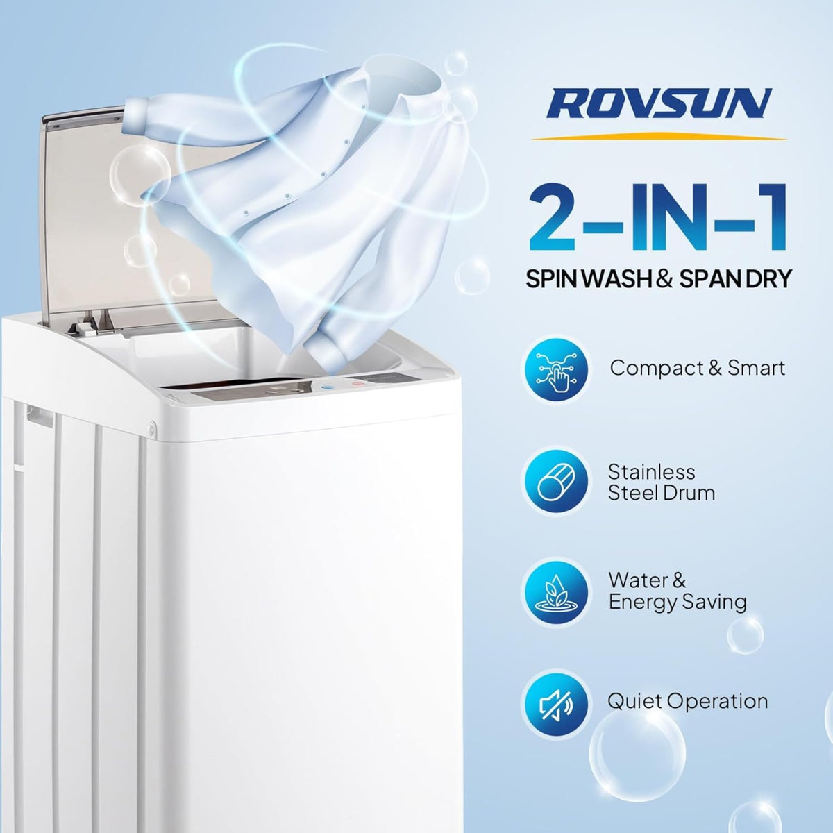 17.8/25 pounds (approximately 8 kilograms) portable washing machine, fully automatic washing machine, equipped with stainless steel tub and drainage pump - 110-volt compact washing machine, suitable for apartments, dormitories, campers, camping, small hou