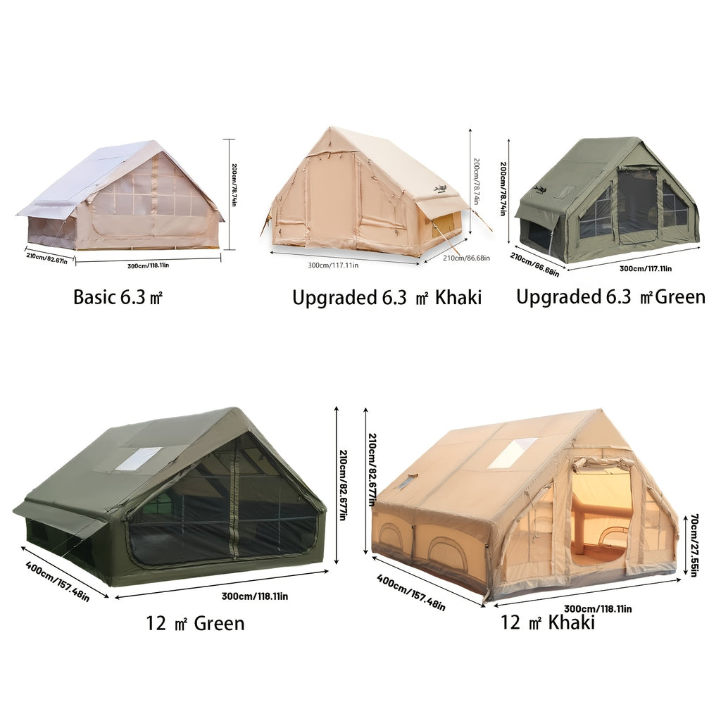 Pakicetus 2-4-6-8 Person Summer Camping Inflatable Tent, Quick Air Circulation with Breathable Mesh Design, Weather-Resistant Oxford Cloth Material Four-Season Camping Cabin, Spacious Full Mesh Windows and Door, Easy Setup with Manual Pump