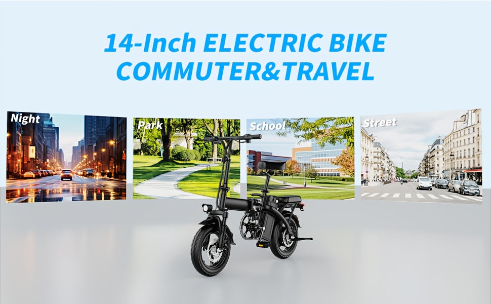 Electric Bike 48V Battery, Brushless Motor, 15-20MPH, Folding Electric Bicycle for Adults, Lightweight Commuter E-Bike with Removable Lithium Battery, Suitable for Urban Commuting, The Best Choice for A Gift, Easy Assemble, Portable Compact Design