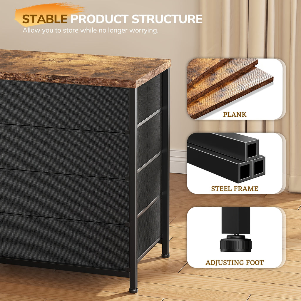 [12pcs] 63" Smart TV Stand With LED Lights & Power Outlets, For TVs Up To 75", 12-Drawer Fabric Dresser, Entertainment Center For Living Room, Bedroom, Hallway, Brown