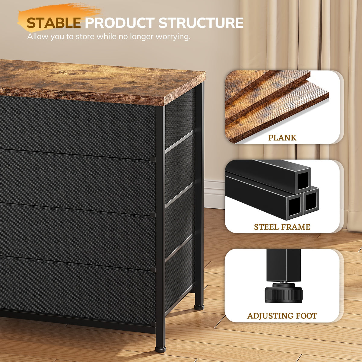 [12pcs] 63" Smart TV Stand With LED Lights & Power Outlets, For TVs Up To 75", 12-Drawer Fabric Dresser, Entertainment Center For Living Room, Bedroom, Hallway, Brown
