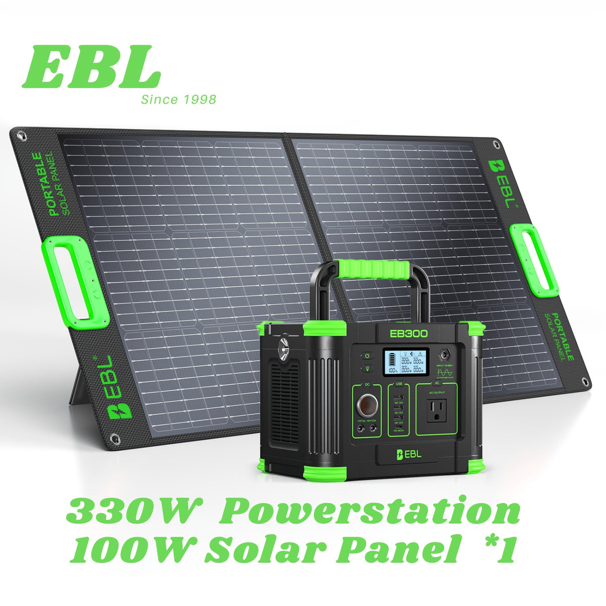 330W Portable Power Station/330W Powerstation With 100W Solar Panel, Equipe With Digital Display Screen, 288.6Wh Solar Generator With 110V Pure Sine Wave Output, Fast Charging, Battery Backup Supply For Home Emergencies, Outdoor Camping, Road Trips