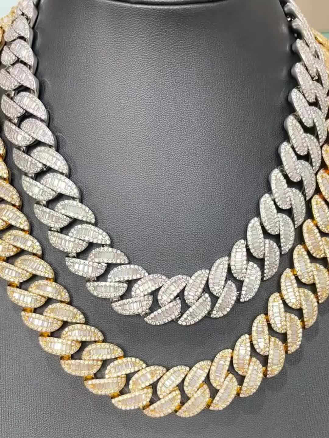 A Luxury High Quality Hip Hop Men's Necklace Miami Cuban Chain 20mm Cuban Chain VVS Baguette Iced Moissanite Cuban Chain Perfect for Weddings Holidays Anniversaries, Christmas Halloween Carnival Best Gifts for Friends