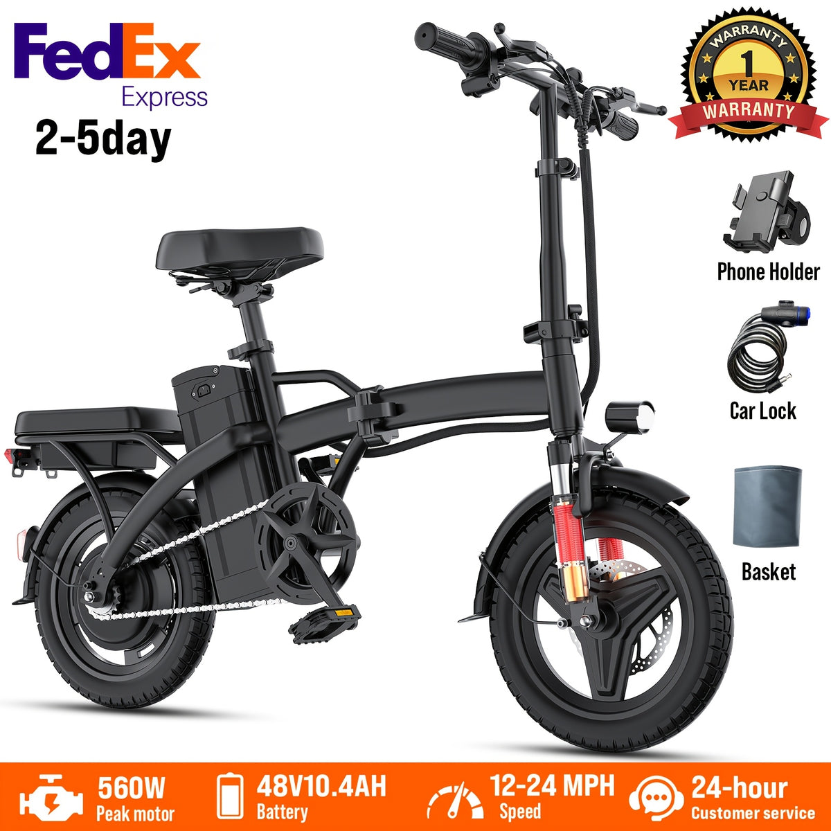 14 Inch Folding Electric Bike for Adults And Teens, 560W Peak Motor, Removable 48V 10.4AH Battery, 12-24 MPH Top Speed, 32 Miles Assist Range, 330 LBS Max Load, Ideal for Urban Commuting & Recreational Riding, Perfect Gift Choice