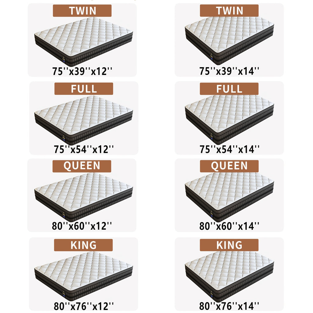 12in/14inch Twin, Full, Queen, King, Mattress Memony Foam And Spring, Medium Firm Mattress For Cooling, Pressure Relief, Edge Support & Motion Isolation Boxed