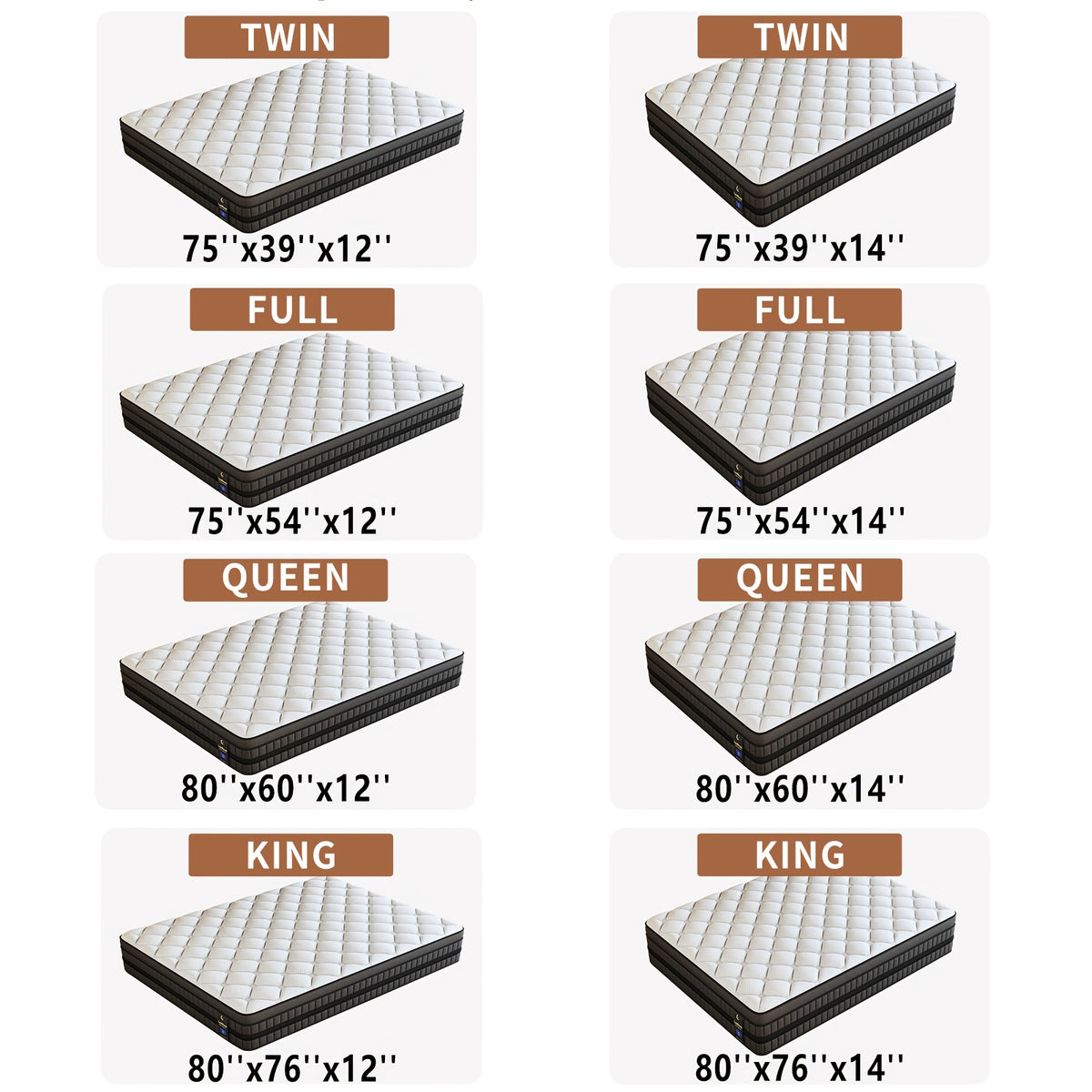 12in/14inch Twin, Full, Queen, King, Mattress Memony Foam And Spring, Medium Firm Mattress For Cooling, Pressure Relief, Edge Support & Motion Isolation Boxed