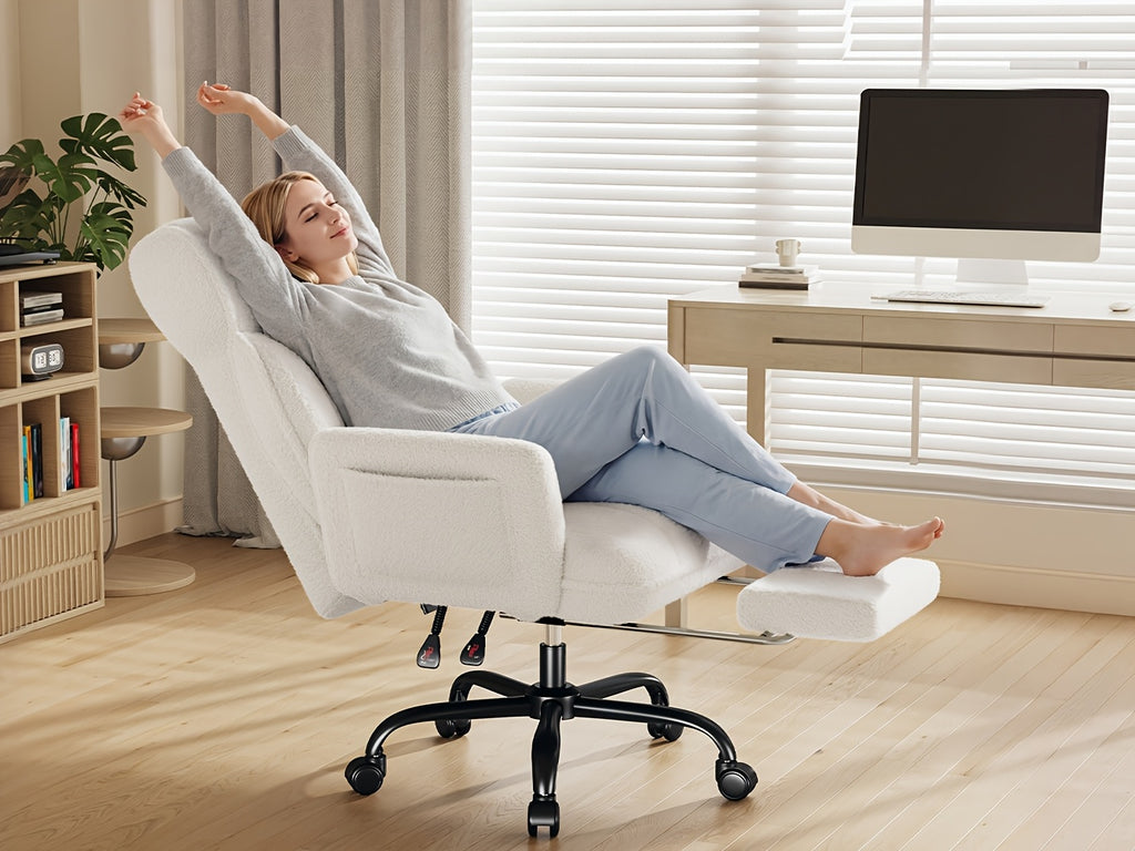 Big Tall Office Chair, Flip Armrests For Pets & Cross Legged Sitting, Adjustable Back & Footrest, Comfortable Fabric Executive Ergonomic Chair For Office, Study, Meeting Room, Pink, White, Black, Grey