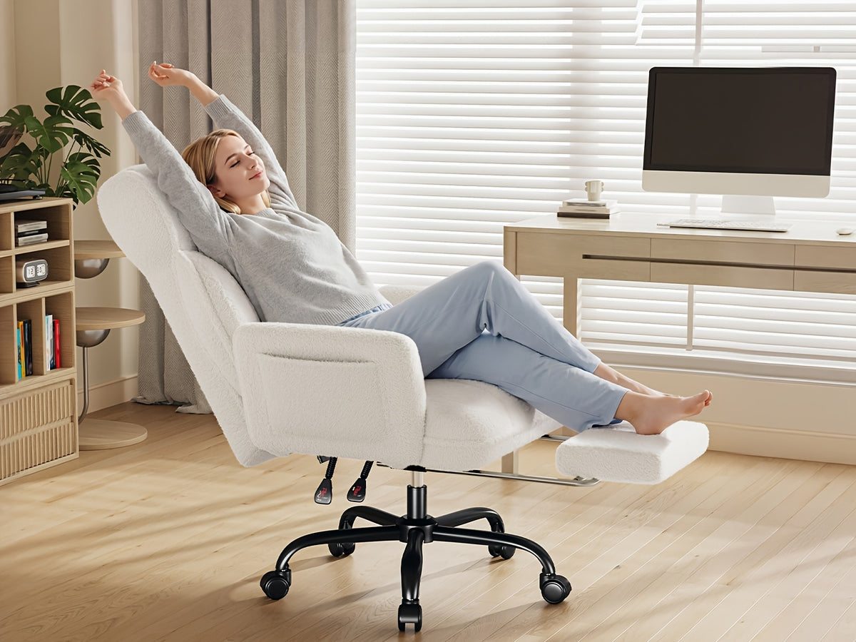 Big Tall Office Chair, Flip Armrests For Pets & Cross Legged Sitting, Adjustable Back & Footrest, Comfortable Fabric Executive Ergonomic Chair For Office, Study, Meeting Room, Pink, White, Black, Grey