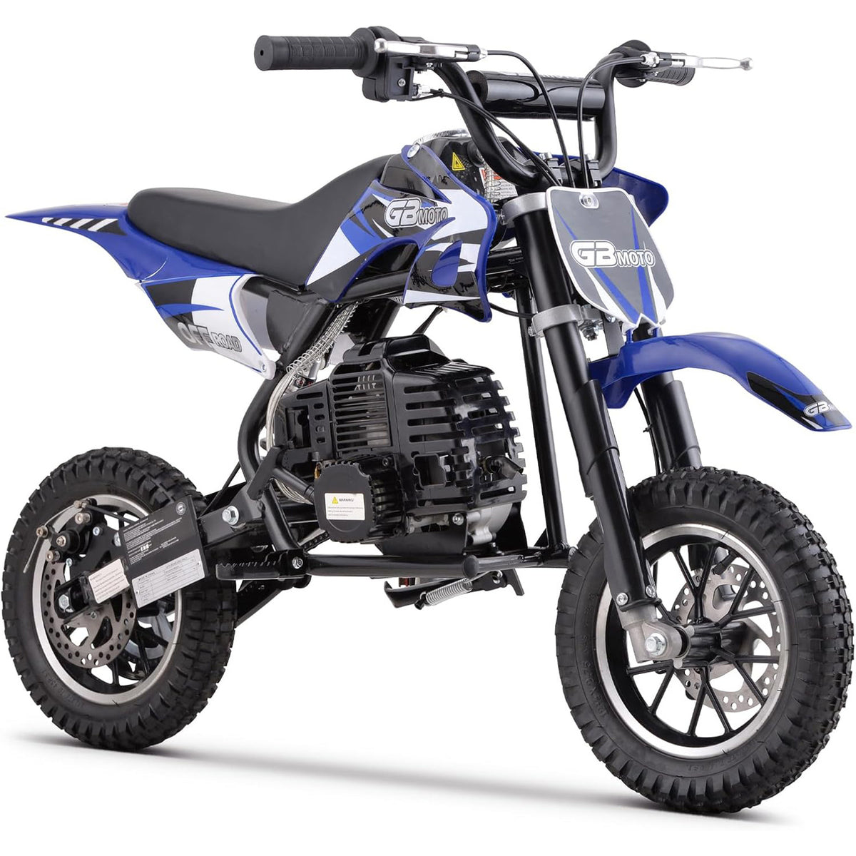 Mini off-road bike, 41CC four stroke gasoline bike (model: DB001), equipped with off-road tires, suspension, disc brakes, maximum load of 160Lbs, top speed of 18Mph, gloves and face cloth included