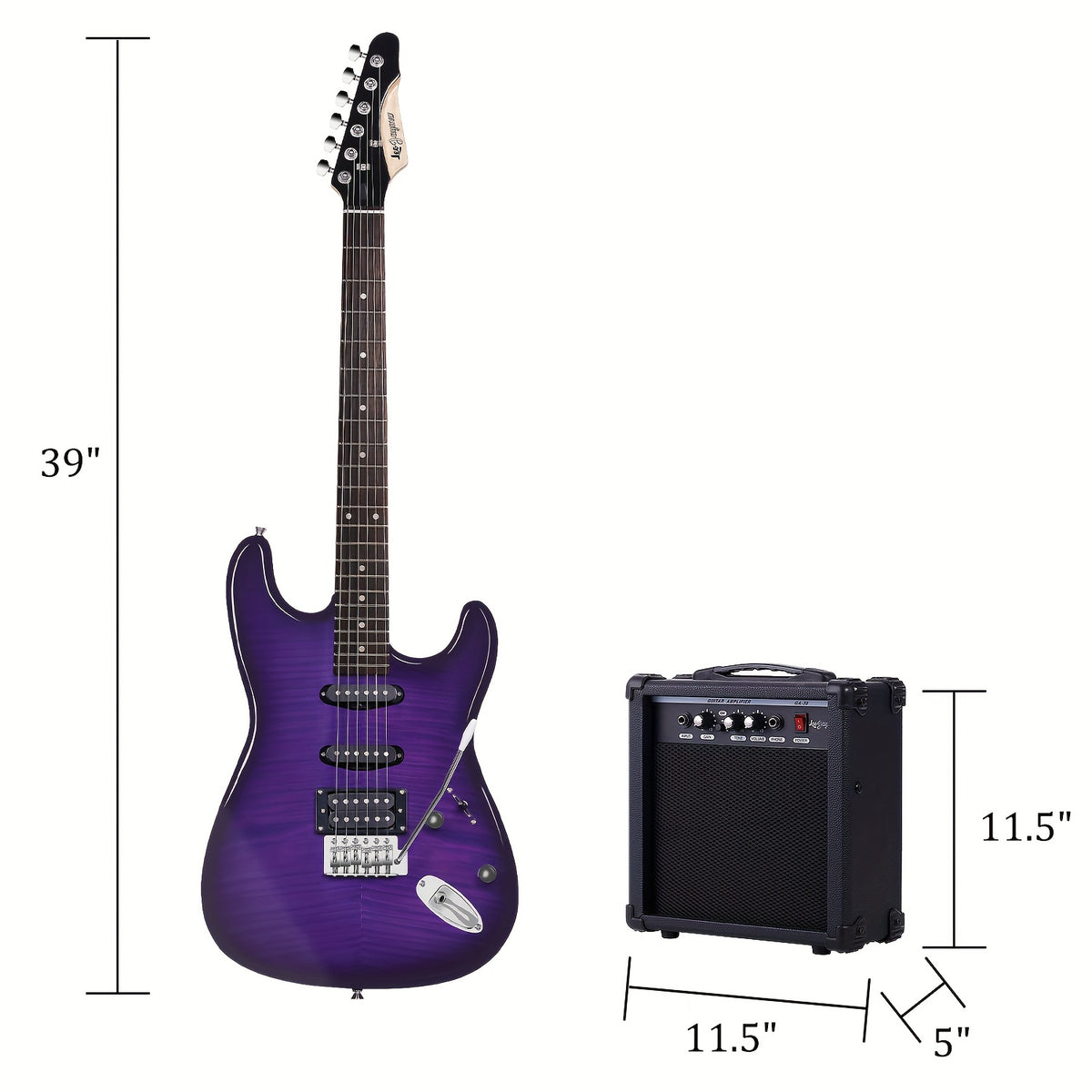 [Beginner Kit] Leo Jaymz 39 Inch Full Size Electric Guitar Kit Electric Guitar Beginner Kits - 20W Amplifier, Digital Tuner, Carrying Bag, Shoulder Strap, Connecting Cable
