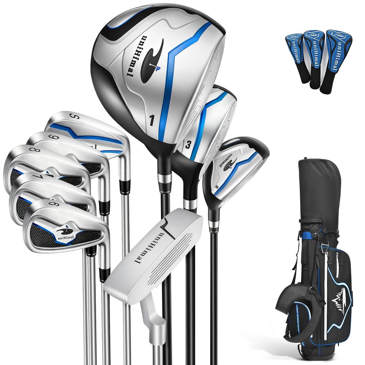 Men's Golf Club Set, Right Hand 9-11pcs Complete Set with Driver, Woods, Hybrids, Irons, PW, SW, Putter, Stand Bag And Headcovers