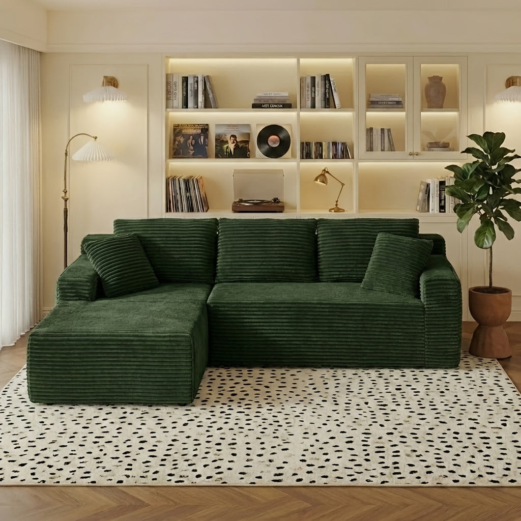 96.1-inch Modern Modular L-shaped Combination Sofa, 3-seater Corduroy Fabric with Deep Seat Oversized Left Facing Lounge Chair, Invertebrate 3-seater Sofa, No Assembly Required, Cat Paw Resistant - Suitable for Living Rooms And Apartments