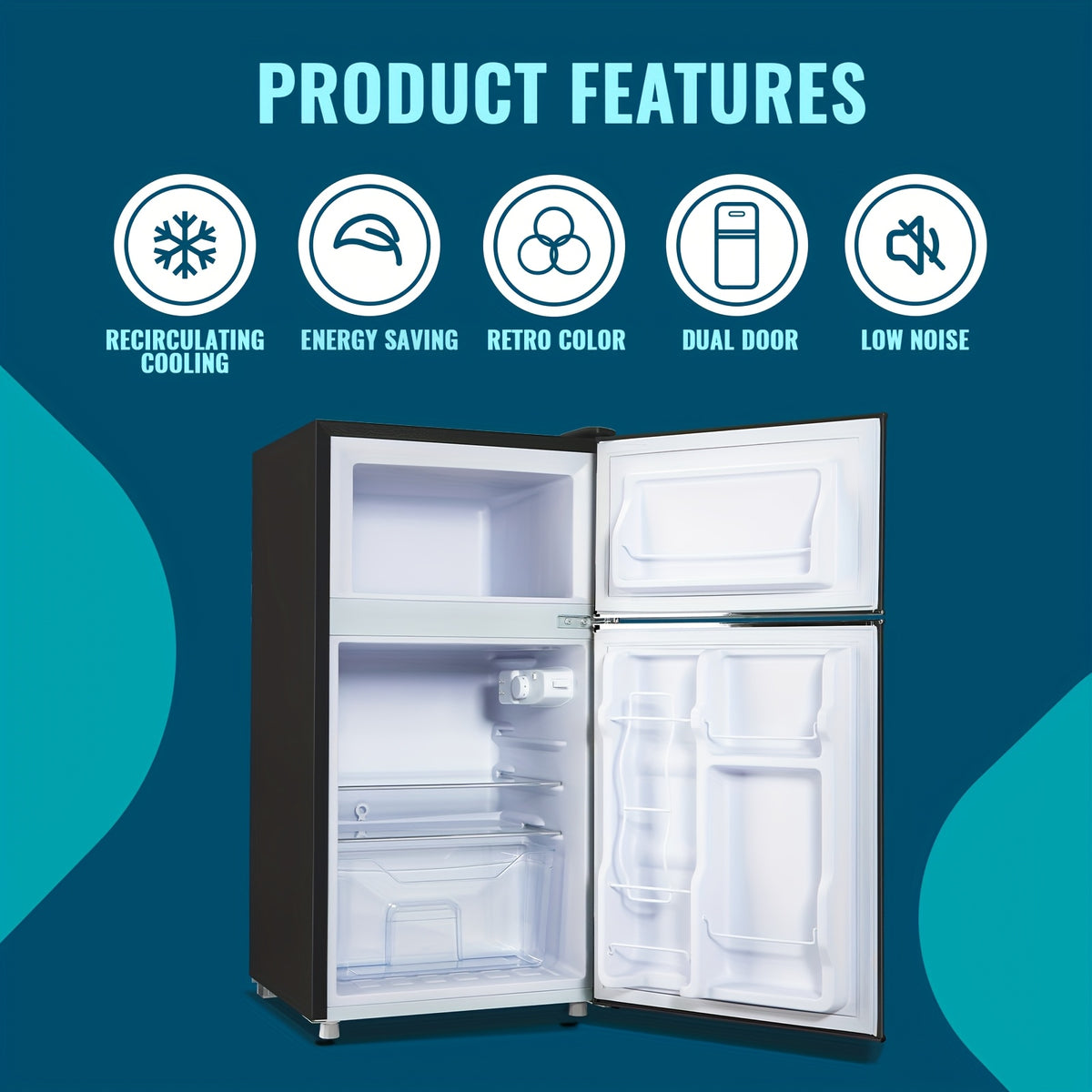 3.8 Cu.Ft Mini Fridge with Freezer, Double Door Compact Refrigerator with Adjustable Thermostat, Removable Shelves, Low Noise, Mini Fridge with Top Freezer for Bedroom, Office, Dorm, RV
