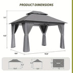 10'x12'/10'x10'/8'x8' Outdoor Gazebo & Pergola for Patio - Double Roof Steel Canopy with Mosquito Net And Privacy Screen, Heavy Duty Party Tent Shelter for Backyard, Lawn, Garden, All-Weather Gazebos with Patio Cover (Grey/Beige/Blue)