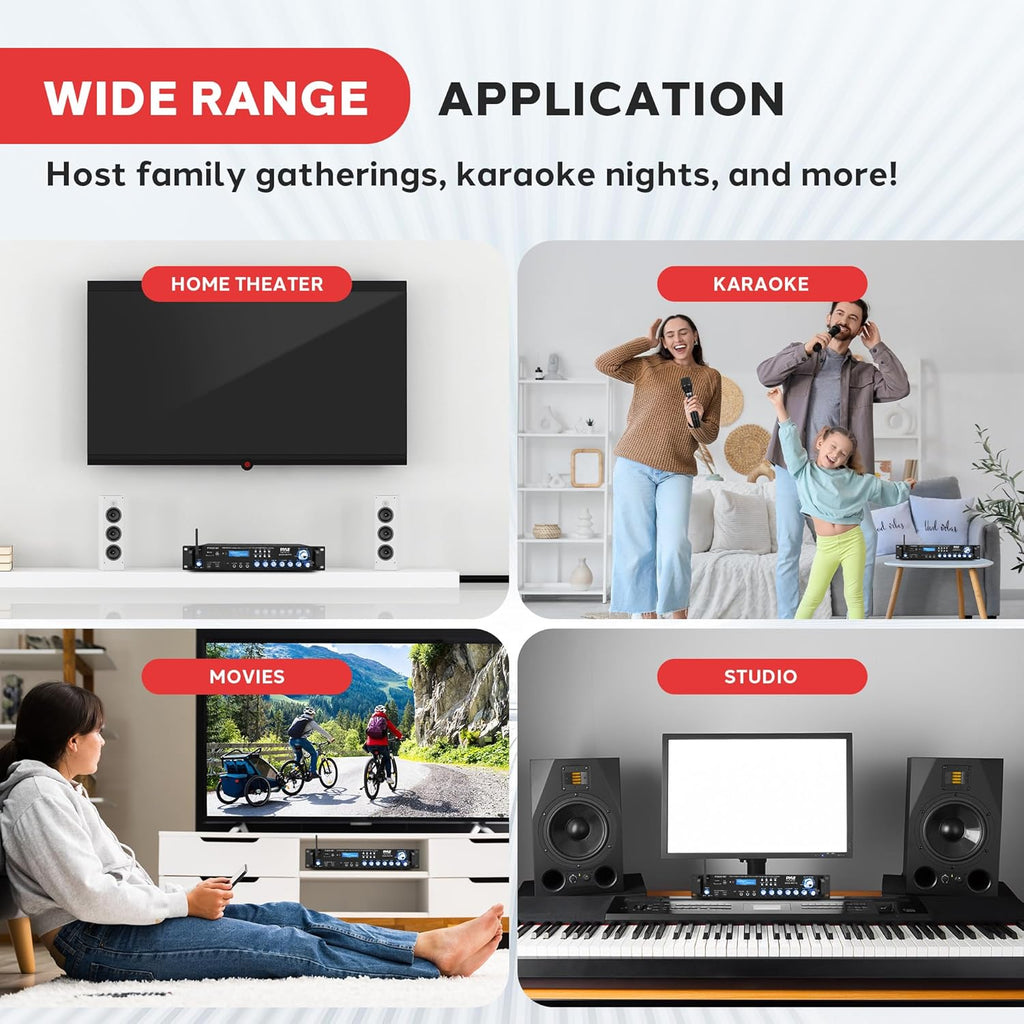 Bluetooth Hybrid Amplifier Receiver - Home Theater Pre-Amplifier with Wireless Streaming Ability w/ Digital Optical/Coax, MP3/USB/SD/AUX/FM Radio (3000 Watt)