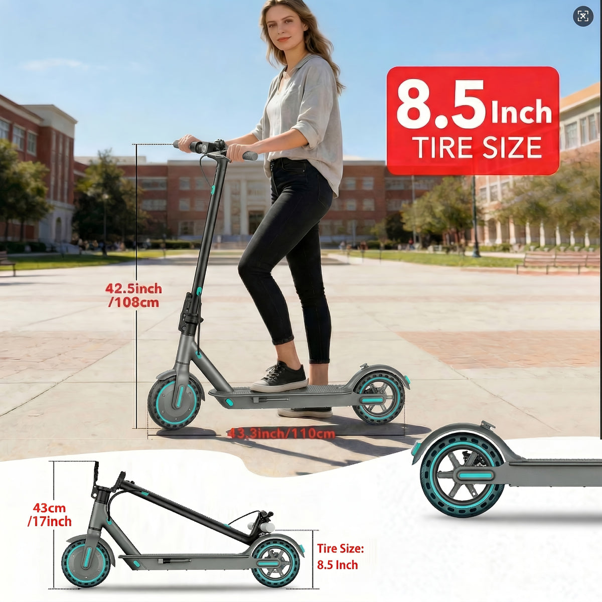 Adults' 8.5'' Foldable Electric Scooter with App, 350W Motor & 25km Range - Display, 3-Speed Modes, Dual Brake & Large Battery - Portable -EScooter Commuting for Adults