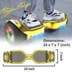6.5-Inch Hoverboard with 10-Mile Range and 7 MPH Top Speed, Self-Balancing Electric Scooter with Dual Motors, Portable Design and Smooth Riding Performance. The compact 6.5-inch wheels provide responsive handling and easy control, while the rechargeable b