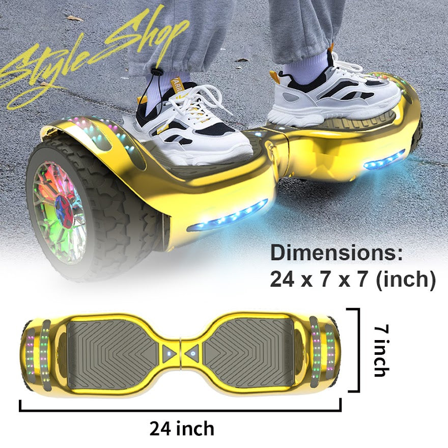 6.5-Inch Hoverboard with 10-Mile Range and 7 MPH Top Speed, Self-Balancing Electric Scooter with Dual Motors, Portable Design and Smooth Riding Performance. The compact 6.5-inch wheels provide responsive handling and easy control, while the rechargeable b