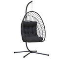 Hanging Egg Chair with Stand, Foldable Rattan Wicker Hammock Egg Swing Chair Solely for Outdoor, Porch, Patio, Garden, 350LBS Capacity, Grey