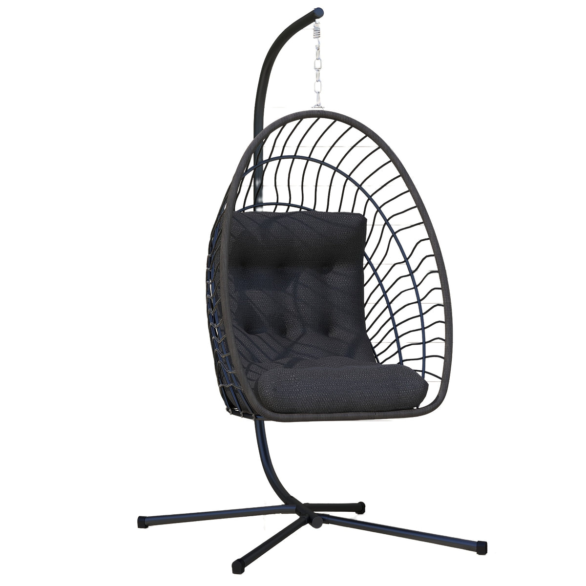 Hanging Egg Chair with Stand, Foldable Rattan Wicker Hammock Egg Swing Chair Solely for Outdoor, Porch, Patio, Garden, 350LBS Capacity, Grey
