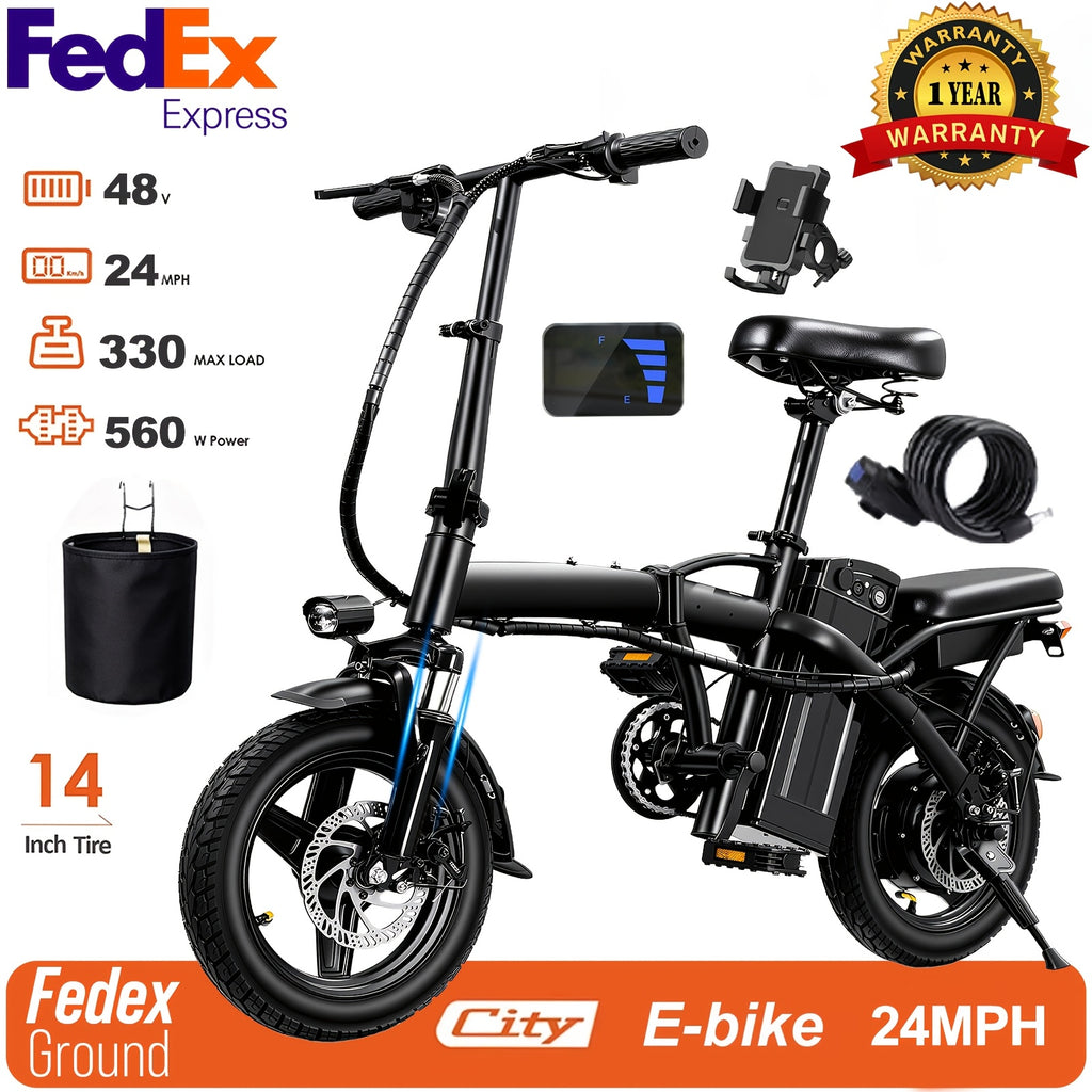 High Performance Adult Electric Bicycle, Portable Design Foldable Electric Bicycle, 500W Motor And 48V 10Ah Battery, 16-24 Mph Speed, Dual Disc Brakes, 14 Inch Electric Bicycle with Pedals, Suitable Gift for Teenagers