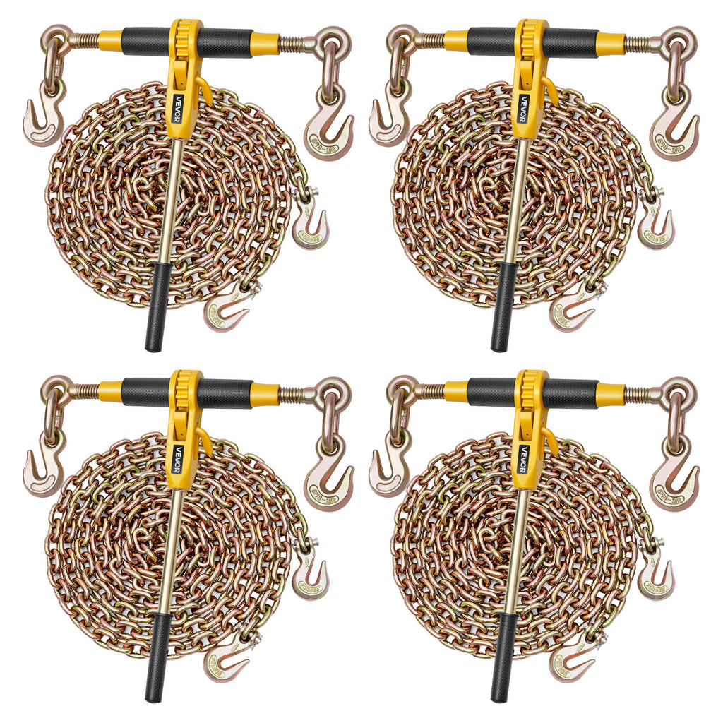 Ratchet Chain Binder Set for Hauling and Towing, VEVOR 8000 lb Working Load in a Four-Set Pack