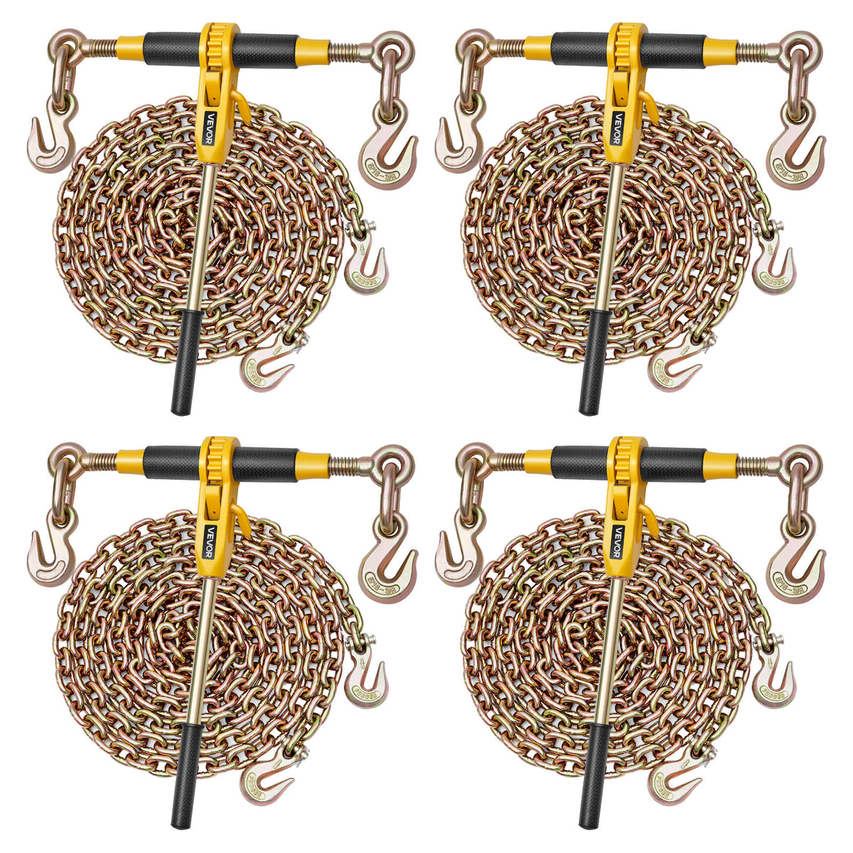 Ratchet Chain Binder Set for Hauling and Towing, VEVOR 8000 lb Working Load in a Four-Set Pack