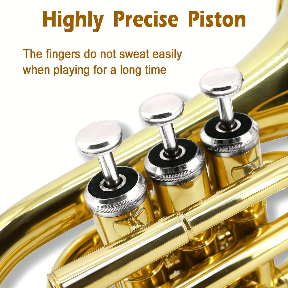 WUQIMUSC Bb Pocket Trumpet Nickel Plated, Brass Beginner Trumpet with 7C Mouthpiece, Case, Cleaning Kit & Gloves Musical Instruments Gift