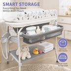 Adjustable 2-In-1 Bathtub with Changing Table, Waterproof Diaper Changing Station Portable Changing Table Adjustable Height Organizer with Storage Racks for Home Furniture