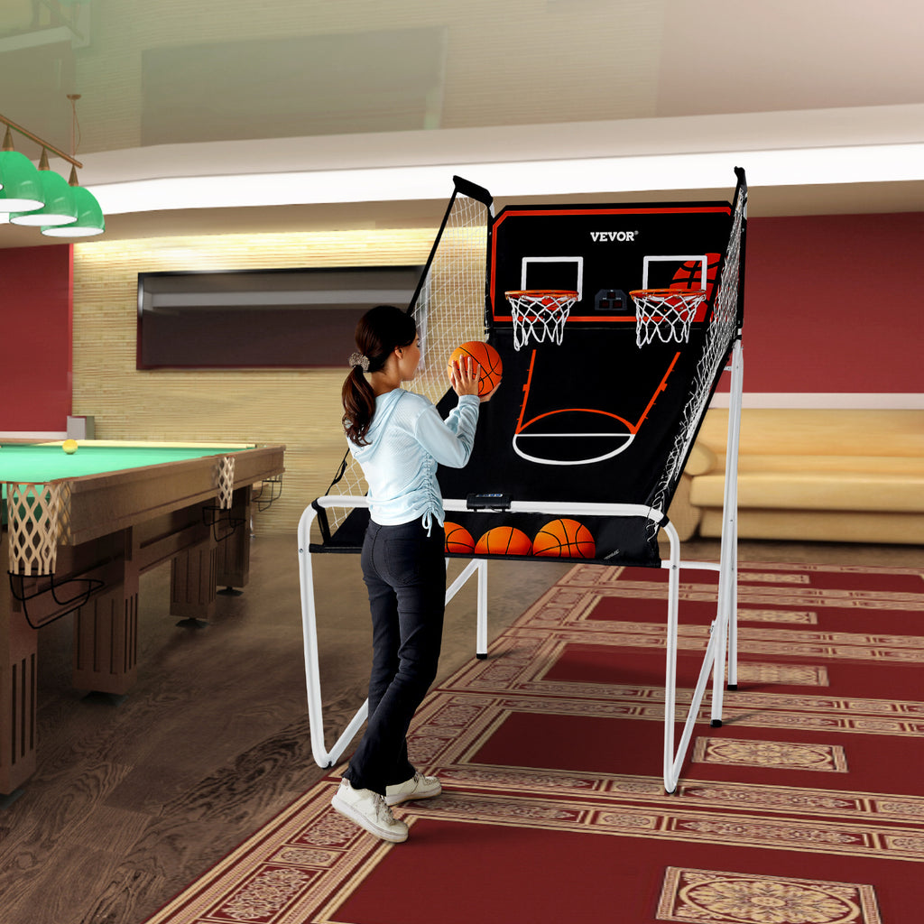 VEVOR Foldable Basketball Arcade Game, 2 Player Indoor Basketball Game, Home Dual Shot Sport with 4 Balls, 8 Game Modes, Electronic Scoreboard, and Inflation Pump, Adults (Black & White)