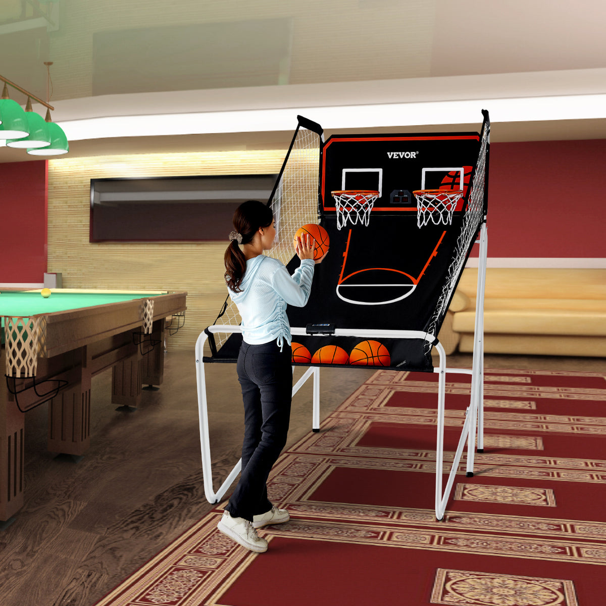 VEVOR Foldable Basketball Arcade Game, 2 Player Indoor Basketball Game, Home Dual Shot Sport with 4 Balls, 8 Game Modes, Electronic Scoreboard, and Inflation Pump, Adults (Black & White)