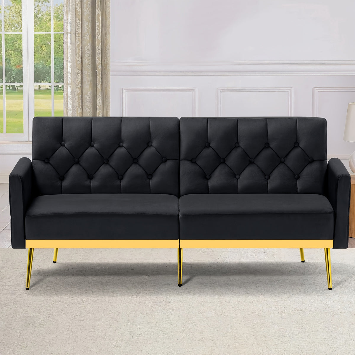ACMEASE Velvet Sofa Bed Featuring Adjustable Armrests And Backrests, a Contemporary Recliner Sleeper Couch with a Tufted Design, a Convertible Loveseat Sofa with Golden Legs Suitable for The Living Room, Bedroom, Or Studio