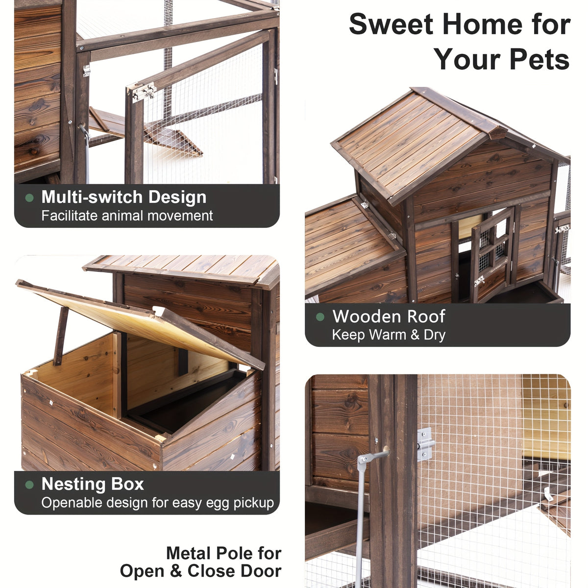 80" Wooden Chicken Coop with Nesting Box & Removable Tray – Spacious Outdoor Poultry Hutch for Chickens, Ducks, and Small Animals, Perfect for Backyard Farming