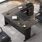 62.99" L Shaped Desk with Drawers And Storage, Farmhouse Computer Desk with File Drawers, Corner Executive Desk with Open Shelves for Home Office