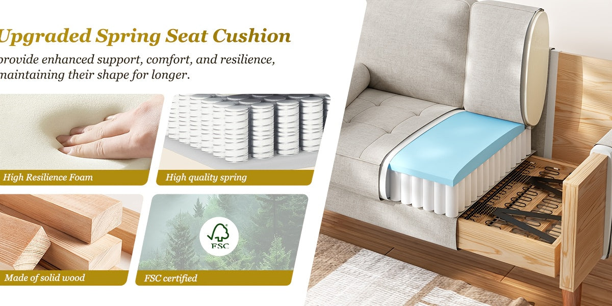 Vesgantti 48" Mid-Century Modern Loveseat Sofa - Ideal for Compact Areas, Suitable for Living Room Or Bedroom | Detachable Cover, Spring Cushions, Sturdy Wooden Frame | to Assemble