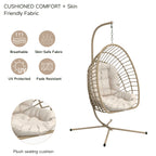 Hanging Egg Chair with Stand Only for Outdoor, Foldable Rattan Wicker Hammock Egg Swing Chair for Porch Patio Garden, 350LBS Capacity, Beige