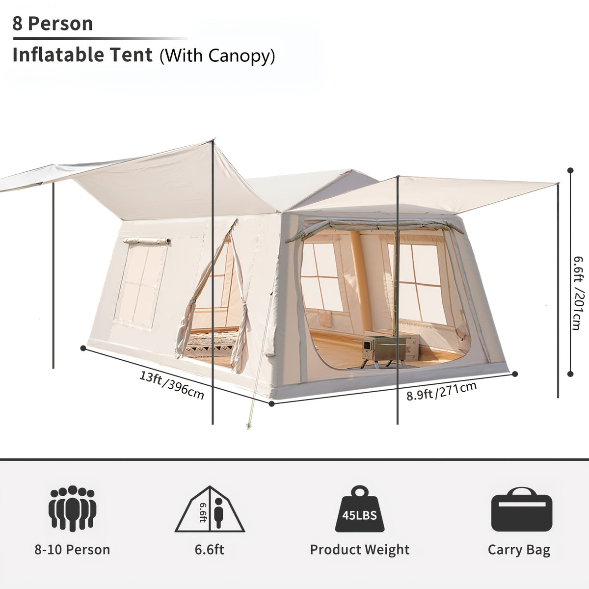 LILYPELLE 6-12 Person Ridge-Style Inflatable Camping Tent with Manual Pump, Large Mesh Windows And Curtain Divider, Four-Season Use, Easy Setup, Ideal for Groups And Families